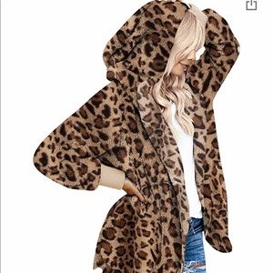 Hooded cardigan jacket -leopard print
